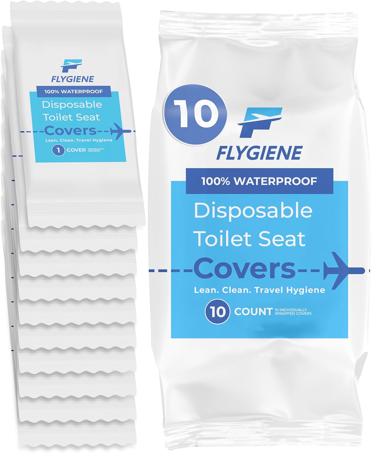 Disposable Toilet Seat Covers for Travel – Waterproof, Tear-Resistant XL Toilet Liners with 2 Layers of Protection – Individually Wrapped Travel Size Toiletries - 10 Count (1 Pack of 10)