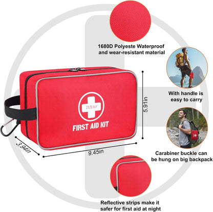 330 Piece First Aid Kit, Premium Waterproof Compact Trauma Medical Kits for Any Emergencies, Ideal for Home, Car, Travel, Camping, Hiking, Truck, Office, Sports (Red)