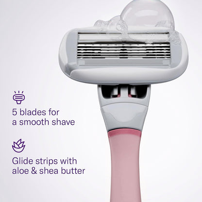 Flamingo Shaving Razor Set for Women - Razor Handle, 2 Razor Blade Refills, Foaming Shave Gel, and Shower Holder - Rose