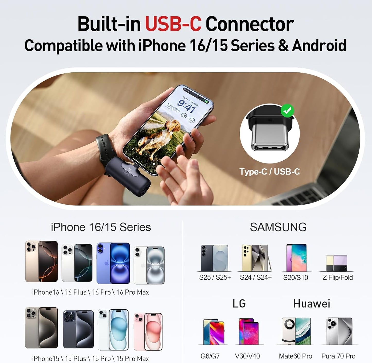 iWALK Portable Charger 5500mAh Next-Gen Small Power Bank 22.5W Fast Charging Battery USB-C Portable Phone Charger for iPhone 16/15 16 Plus 16 Pro Max iPad, Samsung Galaxy S25 S24 S23 Android, Black
