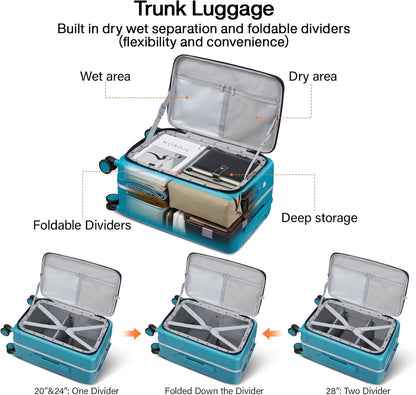 Hanke 20 Inch Carry On Luggage with Cup Holder and Charge,Top Opening Hard Shell Suitcases with Wheels and Dividers,Aluminum Frame Trunk Luggage Small Suitcase with Lock for Travel,Caribbean Blue