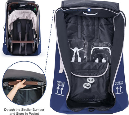 Stroller Bag for Airplane, Stroller Travel Bag Compatible with UPPAbaby Vista, Vista V2, Cruz V2, Rolling Wheel Bag with Storage Pocket, Multiple Handles, Luggage Tag for Flight Travel, Navy