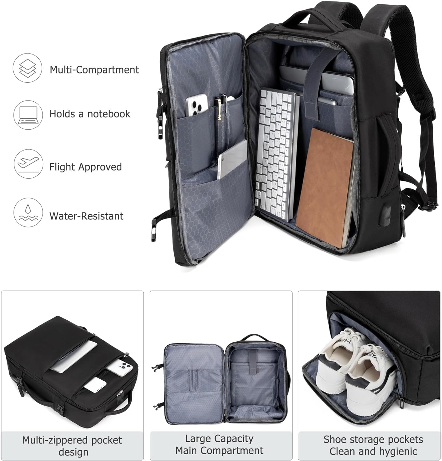feilario 2 Piece Set 20in Aluminium Frame PC Hard Shell Spinner Wheels Luggage, Built-In TSA lock Carry on Suitcase, with Cup Holder, USB Port, Phone Holder