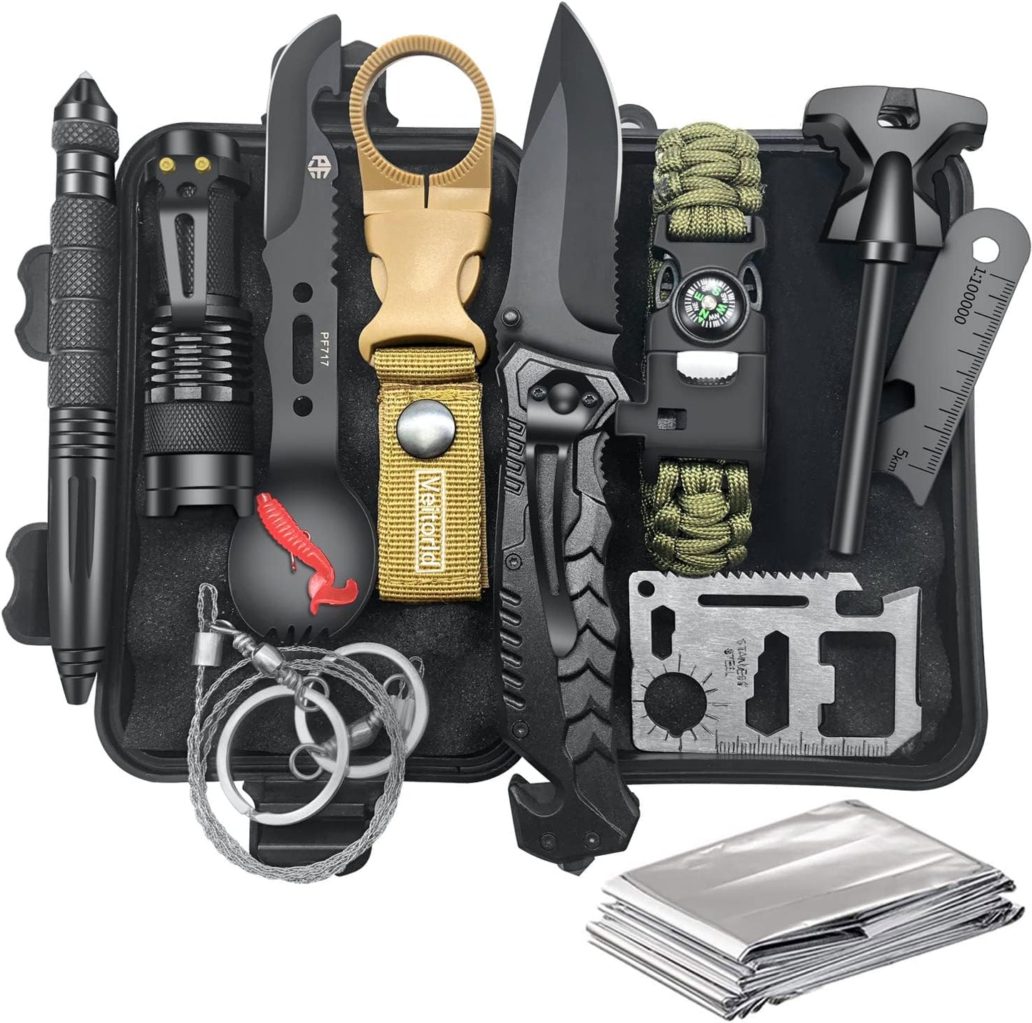 VEITORLD Gifts for Men Dad Him Christmas - Survival Gear and Equipment 12 in 1, Survival Kits - Cool Unique Fishing Hunting Birthday Gifts for Husband Teen Boy Boyfriend Women, Mens Stocking Stuffers