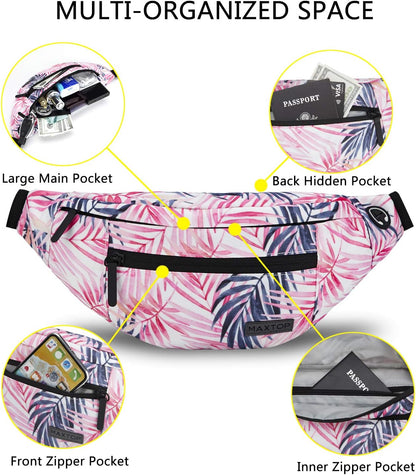 MAXTOP Large Crossbody Fanny Pack with 4-Zipper Pockets,Gifts for Enjoy Sports Festival Workout Traveling Running Casual Hands-Free Wallets Waist Pack Phone Bag Carrying All Phones
