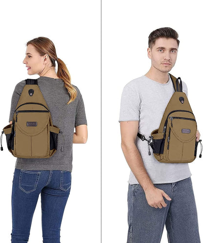 MOSISO Sling Backpack,Canvas Crossbody Hiking Daypack Bag with Anti-theft Pocket, Brown