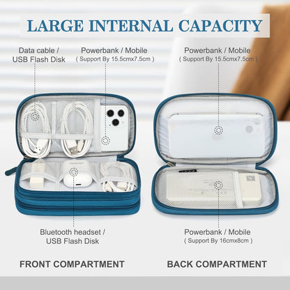 FYY Electronic Organizer, Travel Cable Organizer All-in-One Storage Bag Pouch Electronic Accessories Carry Case Portable Waterproof Double Layers for Cable, Cord, Charger, Phone, Earphone Green