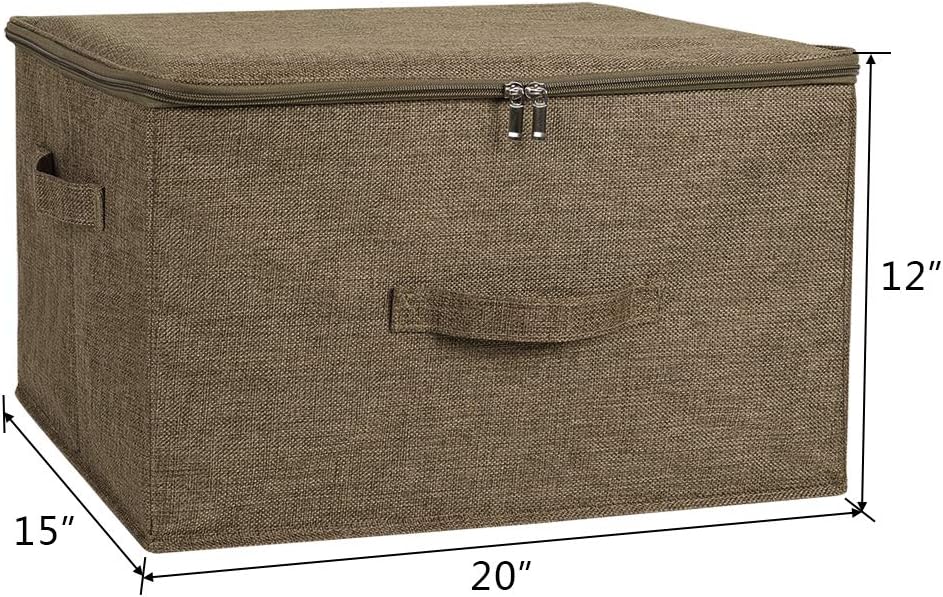 ANMINY 2PCS Storage Bins with Zipper Lids 51.9 Qt Lidded Fabric Storage Boxes Baskets Cubes with Handles Collapsible Washable Cotton Linen Closet Shelf Clothes Organizer - Coffee, Extra Large