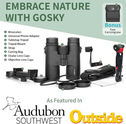 Gosky 8x42 Roof Prism Binoculars for Adults, HD Professional Binoculars for Bird Watching Travel Stargazing Hunting Concerts Sports-BAK4 Prism FMC Lens-with Phone Mount Tripod Strap Carrying Bag