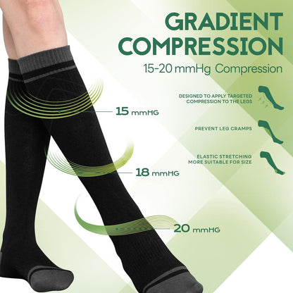 SONORAN Bamboo Viscose Compression Socks for Women & Men (3 Pairs) 15-20 mmHg Knee High Support for Nurses, Travel, Pregnant
