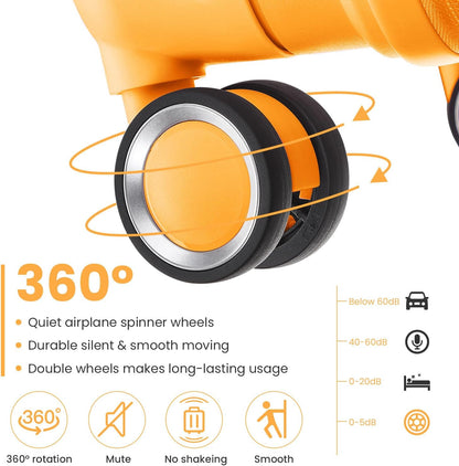 Campfun Luggage 4 Piece Sets, Expandable Carry On Luggage Set Hardshell PP, Suitcase Set with Double Spinner Wheels, Checked Durable Lightweight with TSA Lock, 14/20/24/28in, Orange(A)