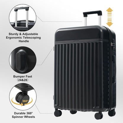 Merax Luggage Sets, Durable Hardshell 3 Piece Suitcase with Double Spinner Wheels and Handle Bags,Lightweight Carry on Luggage with TSA Lock,20+24+28 inches,Black