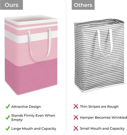 HomeHacks 2 Pack Large Laundry Baskets, Waterproof, Freestanding Laundry Hampers, Collapsible Clothes Hamper with Reinforced Handles in Laundry, College Dorm, Bathroom, Bedroom (Blue+Pink, 88Lx2)