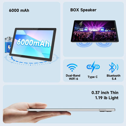 Tablet, Android 14 Tablet with 12GB RAM 64GB ROM, Octa-Core Processor Tablets with Keyboard, Mouse, 10.1 Inch 1280 * 800 IPS Touch Screen, Dual Camera, WiFi 6, BT 5.4, 6000mAh Battery