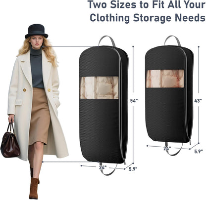 DIMJ 4 Pack 43" Space Saving Garment Bags for Hanging Clothes With Compression Zipper Carry Handles and Window, Washable Suit Bag for Dress, Clothes, Coats, Down Jacket, Closet, Moving, Travel