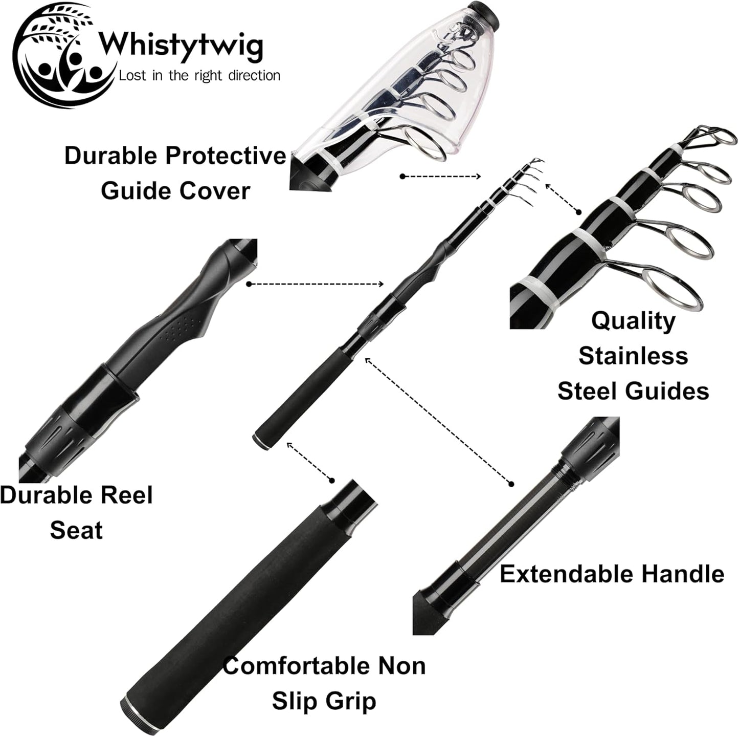 Whistytwig Telescopic Fishing Rod - Versatile Retractable Telescoping Fishing Pole, Collapsible Fishing Rod, Ideal Travel Rod