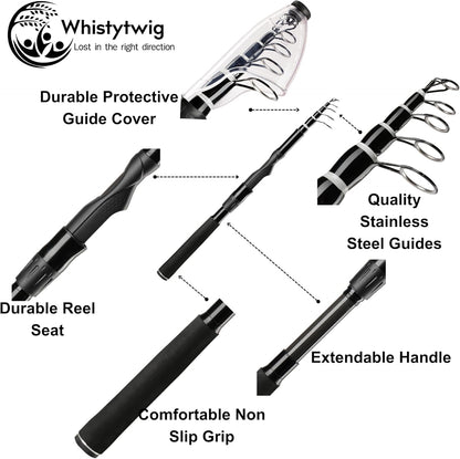 Whistytwig Telescopic Fishing Rod - Versatile Retractable Telescoping Fishing Pole, Collapsible Fishing Rod, Ideal Travel Rod
