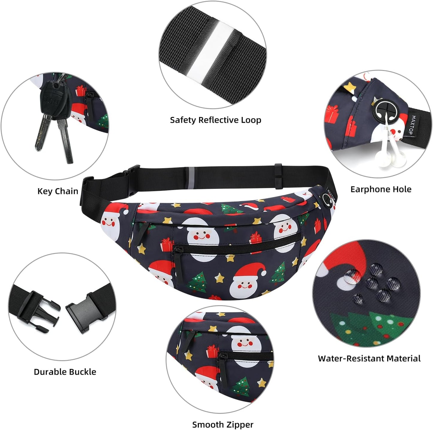 MAXTOP Large Crossbody Fanny Pack with 4-Zipper Pockets,Gifts for Enjoy Sports Festival Workout Traveling Running Casual Hands-Free Wallets Waist Pack Phone Bag Carrying All Phones