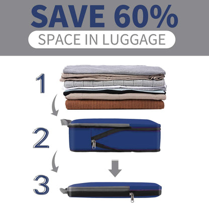 BAGAIL 4 Set/6 Set/8 Set Compression Packing Cubes Travel Accessories Expandable Packing Organizers (Cloth Pattern, 4-Navy)