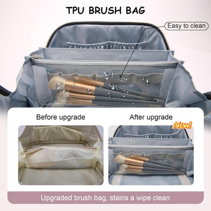 Travel Makeup Bag Cosmetic Bags for Women: 3 Sets Large Capacity Make up Bag - Portable Toiletry Bags with Handle for Women(05-Purple)