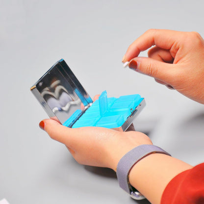 Cute and Stylish Metal Pill Box - Compact Portable Pill Organizer with 8 Compartments, Food-Grade Divider, Ideal for Travel, Vitamins, Jewelry, Cosmetics (Enchanted Toadstool)