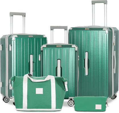 Romswi 5-Piece Luggage Set with Cup Holder TSA Lock, 20" 24" 28" Hardside Spinner Suitcase with Duffel Bag, Lightweight Durable PC+ABS Sage Green Travel Luggage