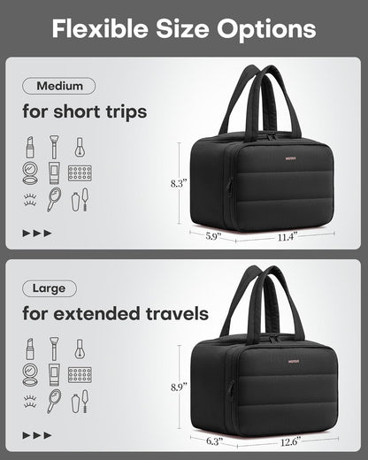 HOTOR Travel Toiletry Bag - Wide-Open Toiletry Bag for Women, Multi-Pocket Makeup Bag for Travel Essentials, Wet & Dry Separation Travel Accessories for Trip, Gym, 12.6" x 6.3" x 8.9", Black