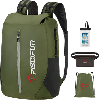 Piscifun Dry Bag Waterproof, Lightweight Dry Backpack Roll-Top Sealed with Waist Pouch and Phone Case Keeps Gear Dry Inside for Kayaking, Boating 10L 20L 30L
