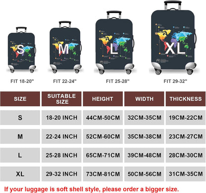 WUJIAONIAO Travel Luggage Cover Baggage Suitcase Cover Protector Skins 18-32 Inch (map, XL (for 29-32 inch luggage))
