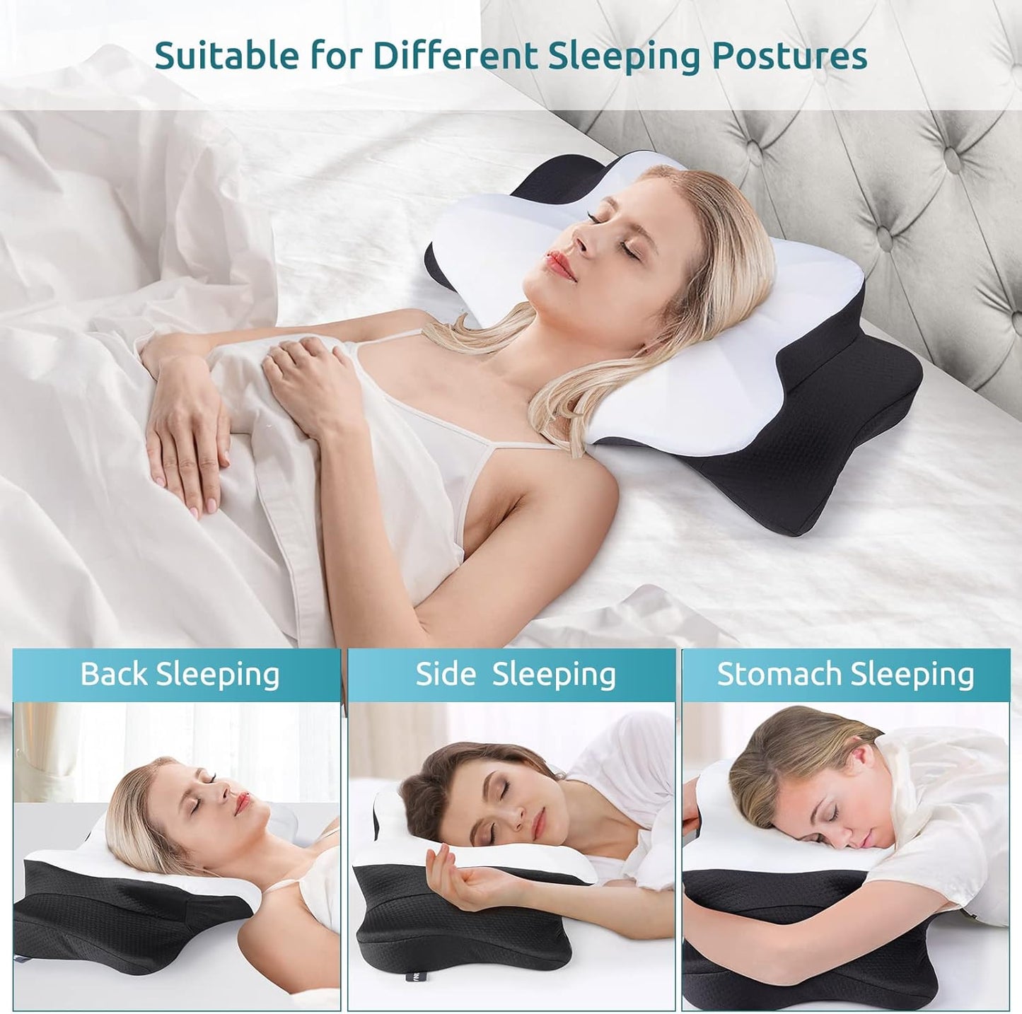 DONAMA Cervical Pillow for Neck and Shoulder,Contour Memory Foam Pillow,Ergonomic Neck Support Pillow for Side Back Stomach Sleepers with Pillowcase-King Size