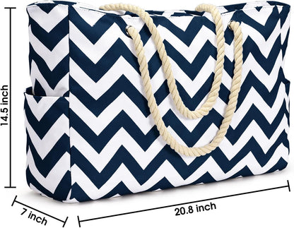Becokan Beach Bag Large Beach Tote Bag for Women Waterproof Sandproof Swim Pool Bag With Zipper
