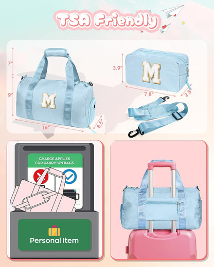 Gifts for 4 5 6 7 8 9 10 Year Old Girls-Girl Gym Bag with Shoe Compartment, Kid Personalized Weekender Overnight Bags, Initial Travel Tote with Makeup Pouch, Gift for Daughter (Letter G)
