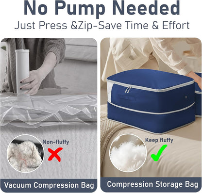 DIMJ Comforter Storage Bag 6 Pack - Blanket Storage Organizer Compression Bags, Large Capacity Ultra Space Saving Self Compression Organize for Bedding, Pillow, Duvet, Sheet Storage with Zipper Window