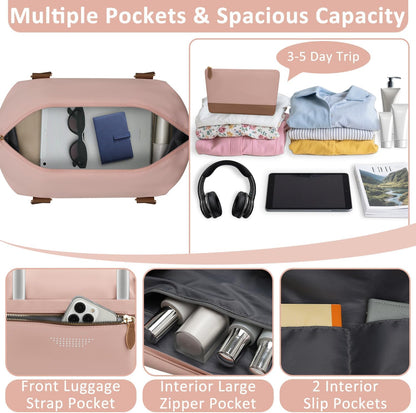 Travel Duffle Bag for Women, Weekender Bags, Hospital Bag for Labor Delivery, Lightweight Tote Duffel Overnight Bag with Luggage Sleeve, Airplane Travel Bags with Toiletry Bag, Large, Pink