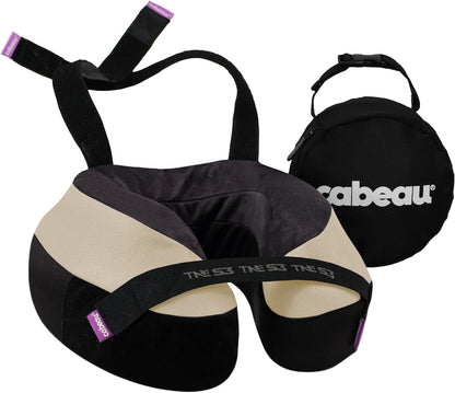 Cabeau Travel Neck Pillows for Airplanes – The Neck’s Evolution, TNE S3 – Supportive Memory Foam Design for Long Haul Flights – Attachable Seat Straps and 360° Support (Cairo Tan)