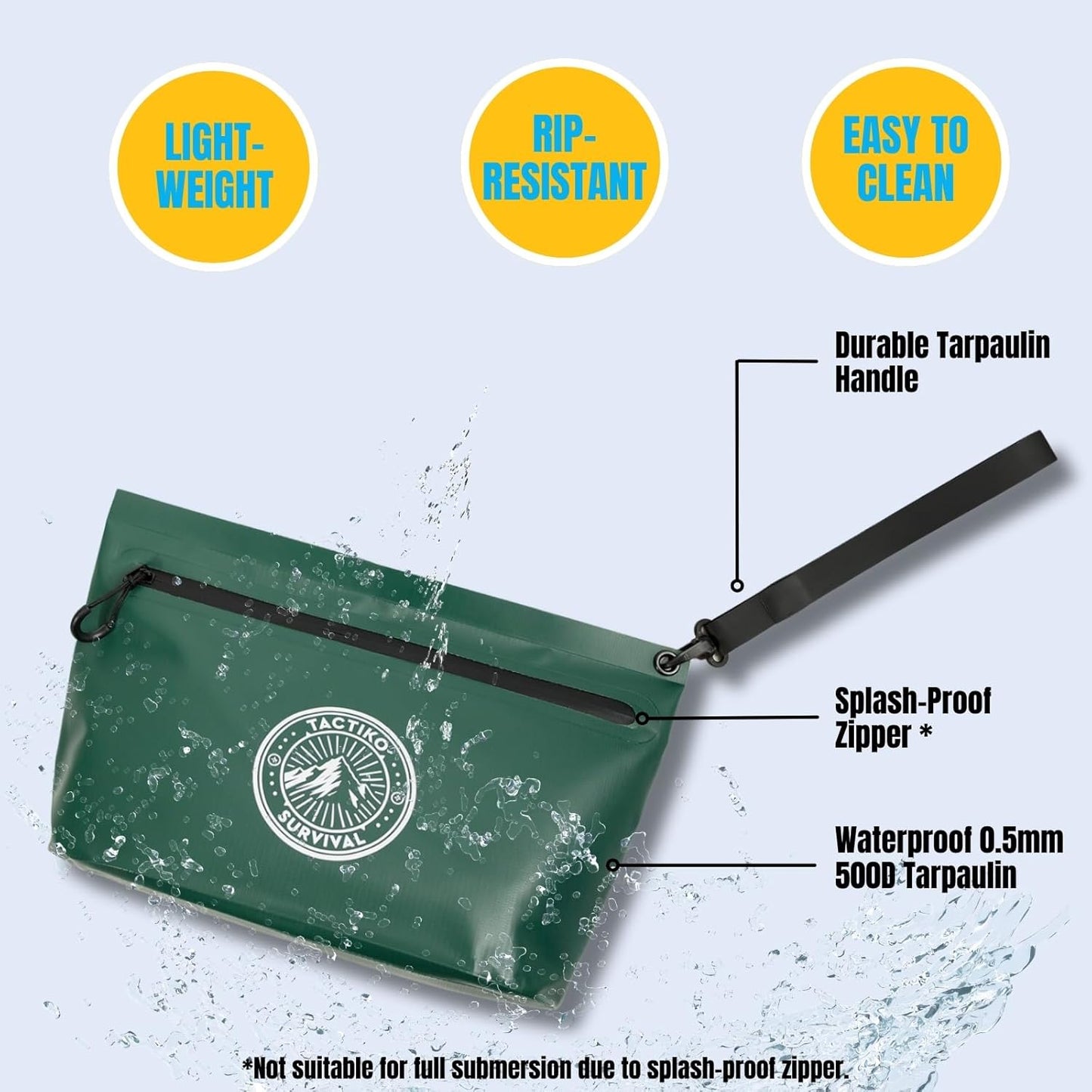 Tactiko Heavy-Duty Splash Water Resistant Zipper Pouches - 2L Hold-All Organizers for Dry Bags, Travel Bags (Green)