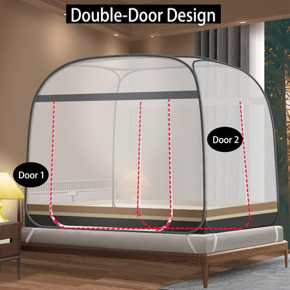 CMINGJ Mosquito Net for Bed, Portable pop up Mosquito Netting with Bottom, Free Installation-Suitable for Bedroom, Camping, Folding Portable Design for Baby Adults (Gray & Gray Bottom Edge)