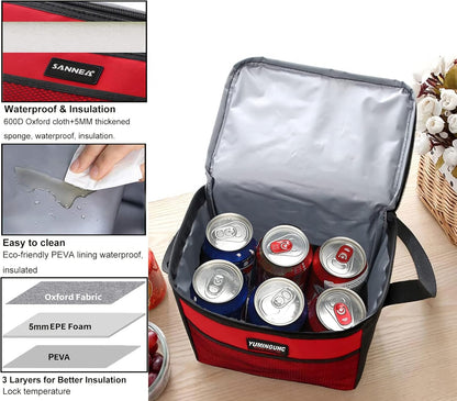 6 Can/5L Lunch Bag for Women Men Portable Lunch Box Small Cooler Bag Soft Collapsible Reusable Insulated Lunch Tote for Everyday Work Travel (Red)