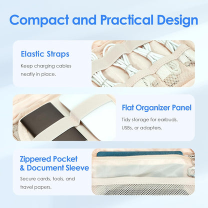 LENTION Cable Organizer Bag, Electronics Accessories Organizer, Waterproof Cable Bag for Power Bank, Chargers, USB Cables, SD Cards, Earphones (apricot)