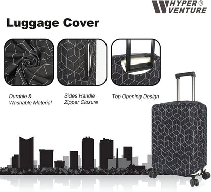 HYPER VENTURE Washable Luggage Cover - Fashion Suitcase Protector Fits 27-30 Inch Luggage (Black Maze, L)