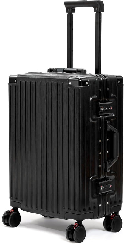 26 Inch Checked Luggage with Spinner Wheels, No Zipper Aluminum Frame Hard Shell Suitcases with TSA Lock, PC+ABS Lightweight Large Suitcase for Travel (Black)
