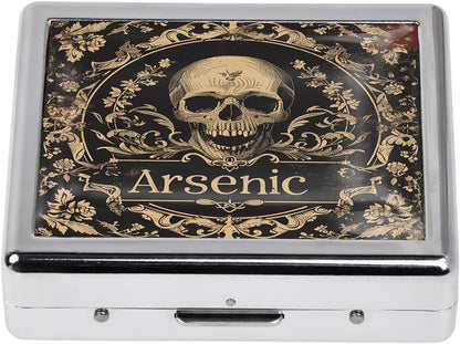 Cute and Stylish Metal Pill Box - Compact Portable Pill Organizer with 8 Compartments, Food-Grade Divider, Ideal for Travel, Vitamins, Jewelry, Cosmetics (Arsenic Skull)