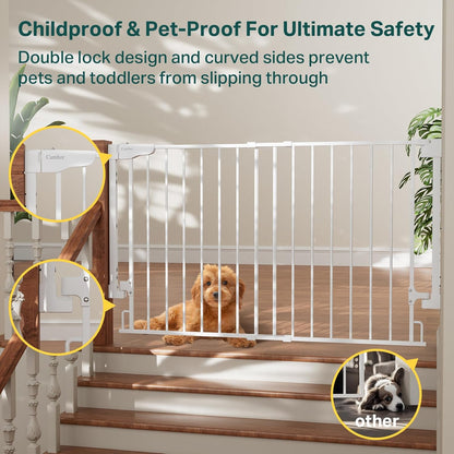 Cumbor Expandable 31.6-48" Baby Gate for Stairs, Wall-Mounted, 2-in-1 No Bottom Bar Dog Gate Indoor, Auto Close Pet Gate for Doorways with Large Walk Thru Door, Child-Proof Gate for Kids (White)