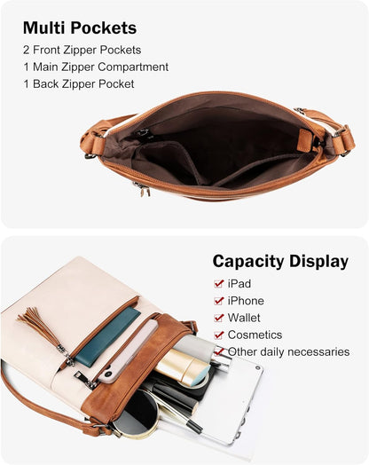 MASINTOR Crossbody Purses for Women, Multi Pocket Casual Crossbody Bag, Adjustable Strap Shoulder Bag with Tassel