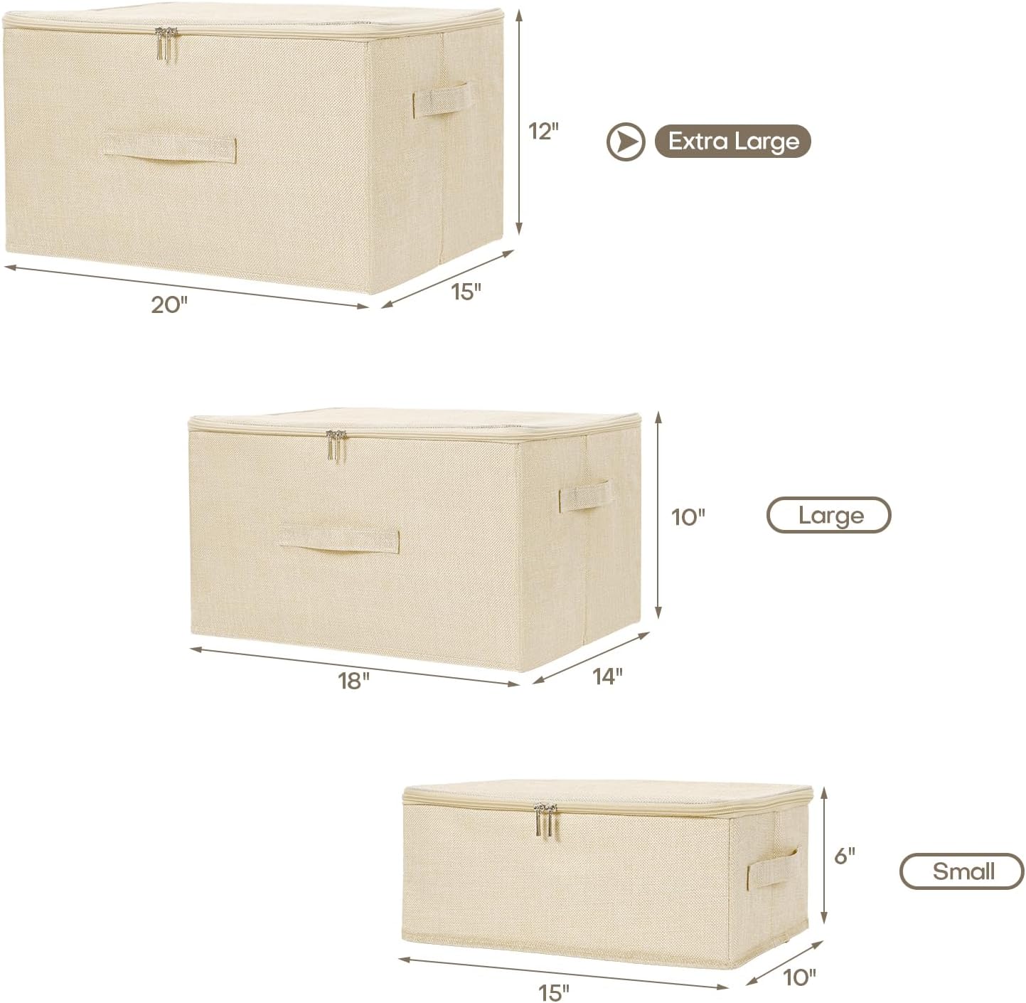 ANMINY Storage Bins with Zipper Lids 51.9 Qt Lidded Fabric Storage Boxes Baskets Cubes with Handles Collapsible Washable Cotton Linen Closet Shelf Clothes Organizer - Beige, Extra Large