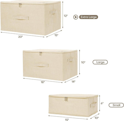 ANMINY Storage Bins with Zipper Lids 51.9 Qt Lidded Fabric Storage Boxes Baskets Cubes with Handles Collapsible Washable Cotton Linen Closet Shelf Clothes Organizer - Beige, Extra Large
