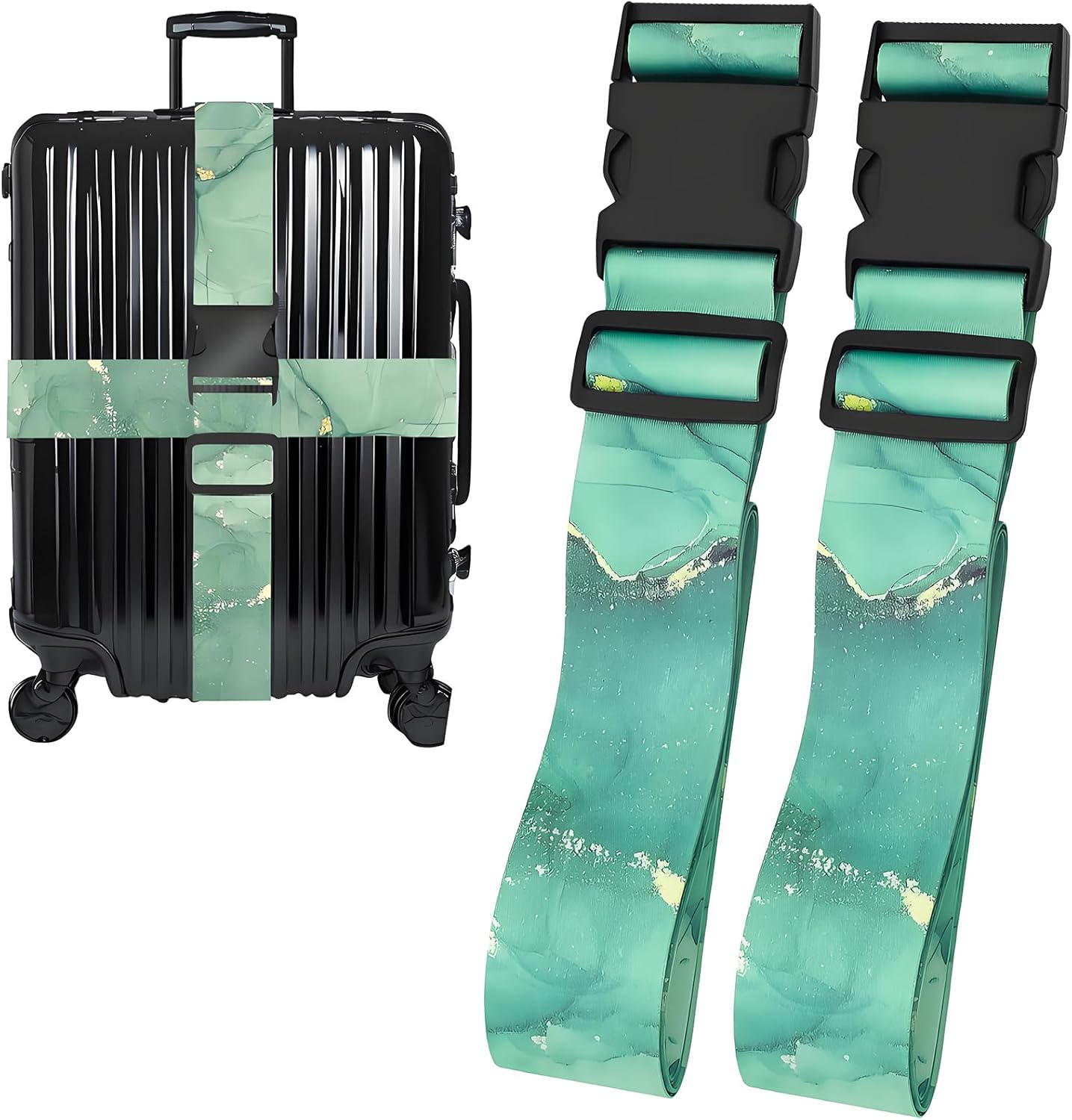 Greenstone Luggage Straps for Suitcases, Adjustable Luggage Travel Belt to Keep Luggage Security While Travel, Strong Polyester Fabric, Easy-to-Recognize Stylish Design Travel Essentials, 2 Pack