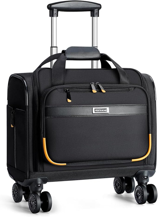 Rolling Laptop Bag, Rolling Briefcase with 4 Spinner Wheels, 13 Inch 1680D Nylon Water Resistant Computer Bag for Men and Women Work Travel, Black