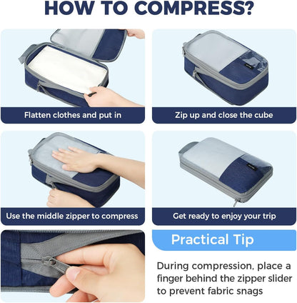BAGAIL 6 Set/4 Set Lightweight Compression Packing Cubes for Travel, Anti-Tearing Expandable Organizer Bags for Suitcase