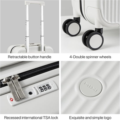 mixi Underseat Carry on Luggage 16 Inch Hardshell PC Suitcase with Spinner Wheels TSA Lock for Travel, Smoke White